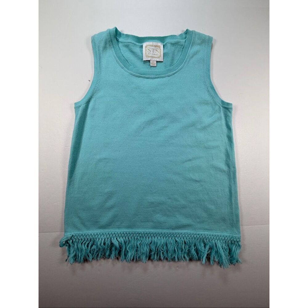 Sail To Sable Blue Turquoise Fringe Hem Sleeveless Sweater Tank Top Women’s XS
